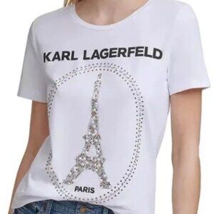 KARL LAGERFELD PARIS White Beaded Eiffel Tower Tee
